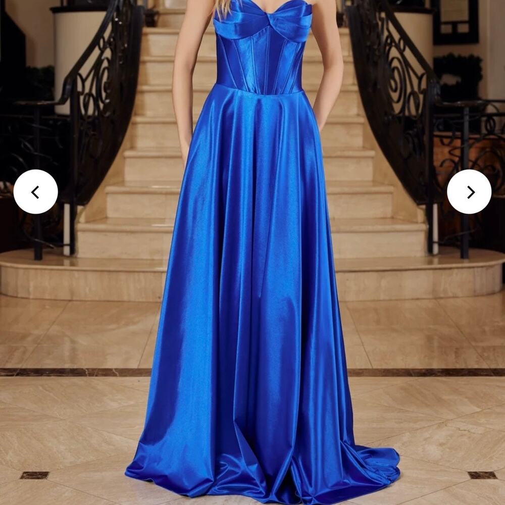 NOX Anabel NK1735 Royal Blue 4 Satin Strapless Corset Gown